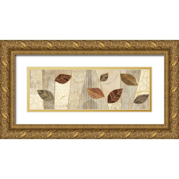 Charron, Veronique 32x13 Gold Ornate Wood Framed with Double Matting Museum Art Print Titled - Bohemian Leaves IV Neutral