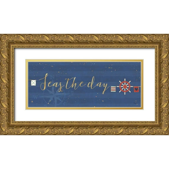 Charron, Veronique 32x15 Gold Ornate Wood Framed with Double Matting Museum Art Print Titled - Underlined Nautical VI