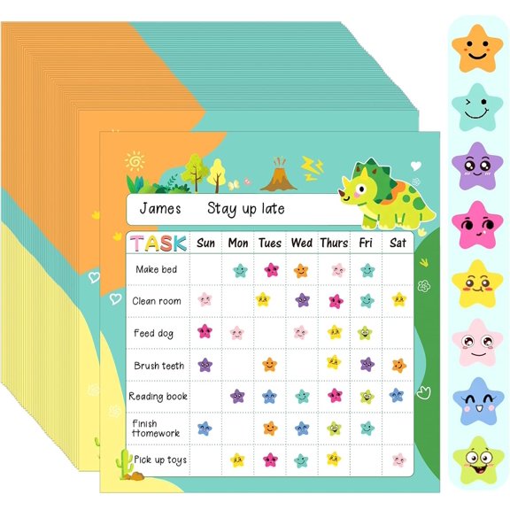 Chart for 70 Pack - Chore Chart for at Incentive Behavior Chart with 2640 Stickers for Sticker Chart for Teachers Classroom Rewards Potty (Dinosaur)
