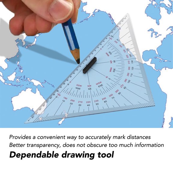 Chart Drawing Triangle Ruler Precise Scale Transparent 300mm Acrylic Easy to Use for Nautical Navigation
