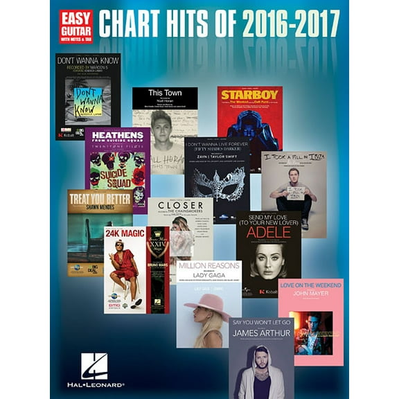 Chart Hits of 2016-2017: Easy Guitar with Notes & Tab, (Paperback)