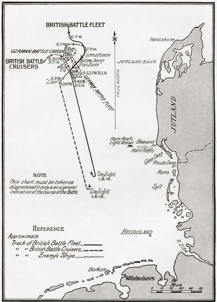 Chart Showing The Course Of The British Fleet In The Battle Of Jutland Bank During World War I From The Year 1916 Illustrated Canvas Art - Ken Welsh  Design Pics (26 x 36)