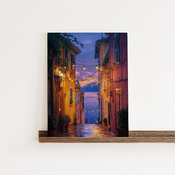 Charten Mediterranean Fishing Village Poster Dusk Street Scene Wall Art ...