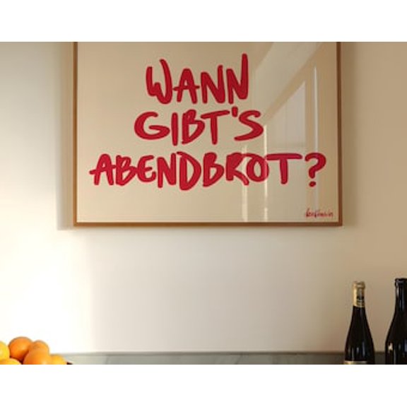 Charten Wann Gibt's Abendbrot German Quote Kitchen Poster, 8x12 UNFRAMED