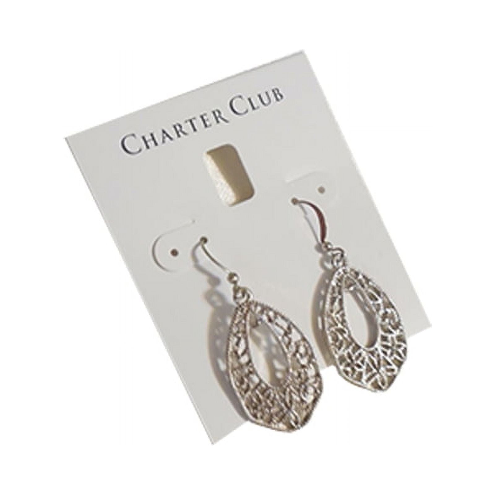 Charter Club 1-3/4″ Silver Tone Filigree Teardrop Fish Hook Earrings L816  (Gray) 