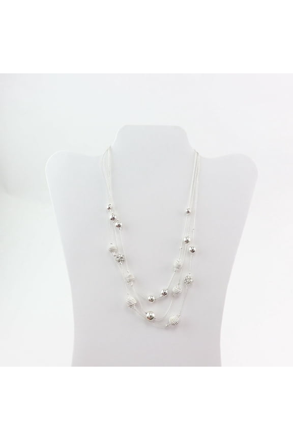 17" Silver Tone Crystal & Bead Illusion Necklace