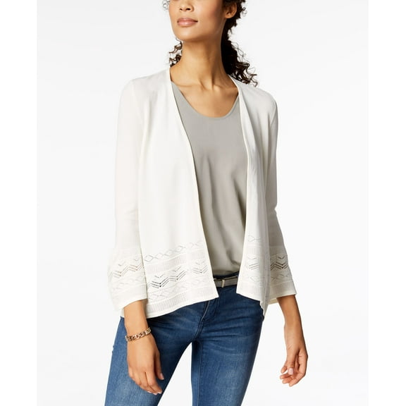 Charter Club 3/4 Sleeve Pointelle Knit Cardigan Cloud XL