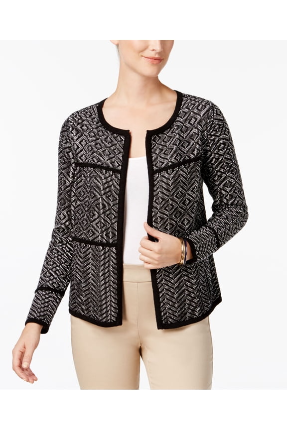 Cotton Mixed Print Open Front Cardigan Deep Black Combo S