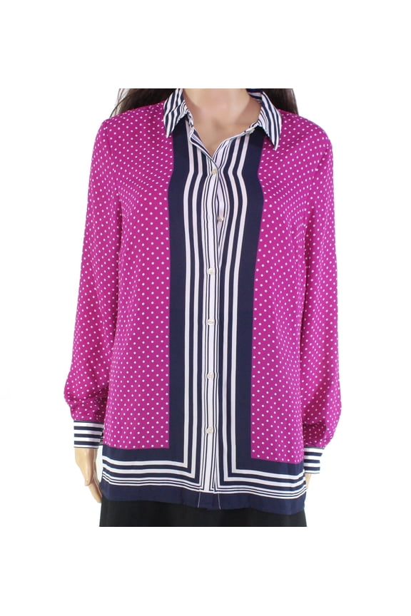 Border Stripe Dot Print Blouse Autumn Berry Dot Combo L
