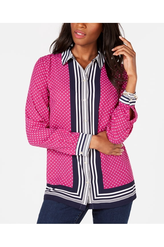 Border Stripe Dot Print Blouse Autumn Berry Dot Combo M