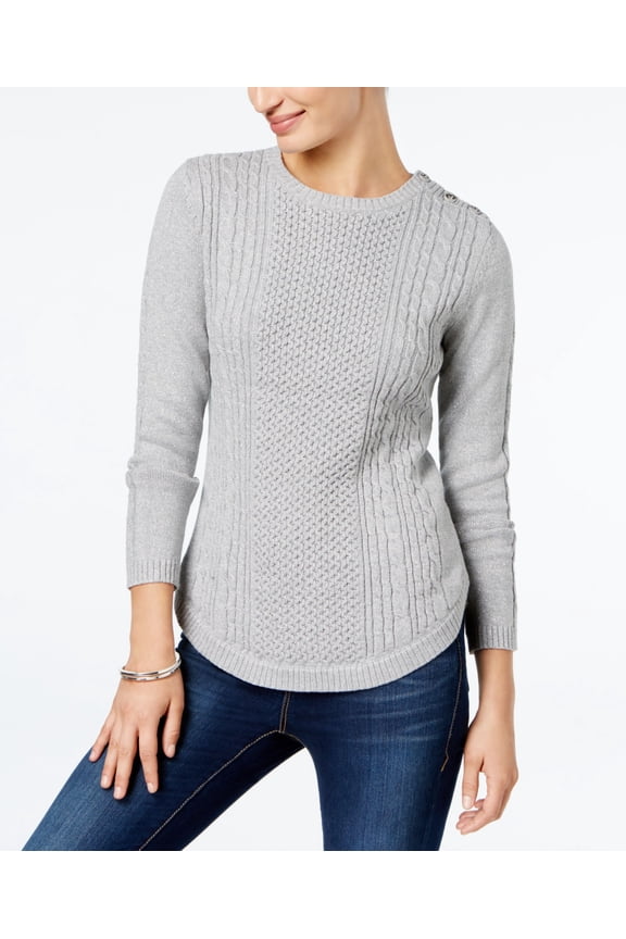 Button Shoulder Sweater Grey Combo L