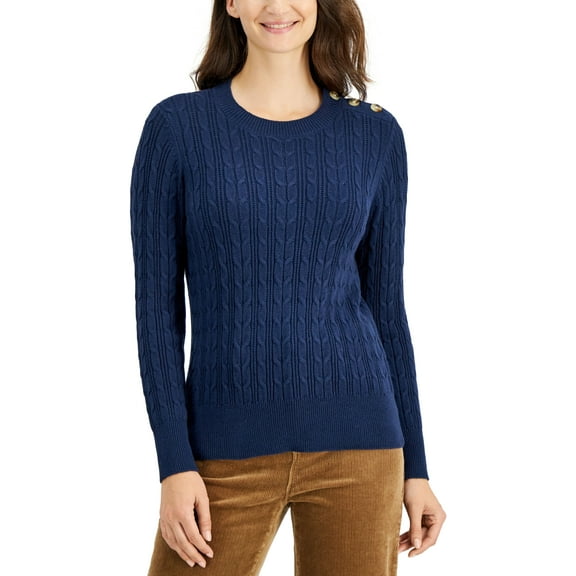 Charter Club Button Shoulder Sweater Intrepid Blue L