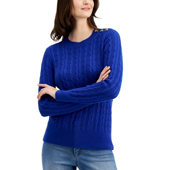 Charter Club Button Shoulder Sweater Modern Blue M