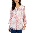 thumbnail image 1 of Charter Club CLOUD COMBO Women's Printed Pintuck Ruffled-Sleeve Top, US Medium, 1 of 3