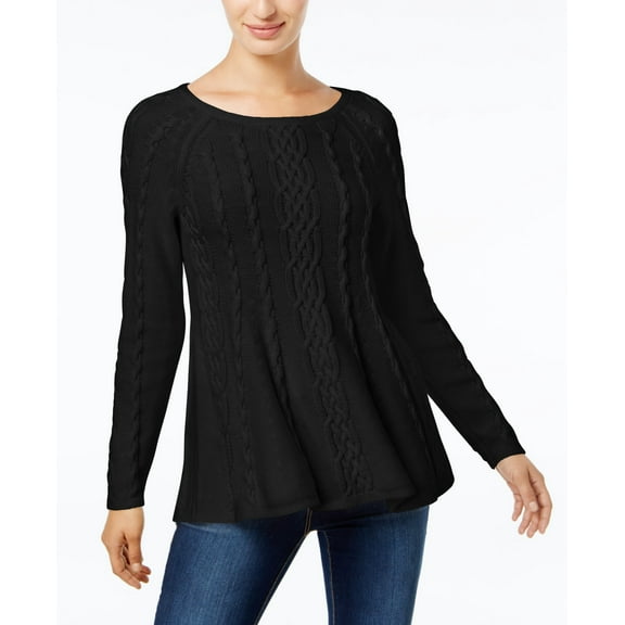 Charter Club Cable Knit Trapeze Sweater Deep Black M
