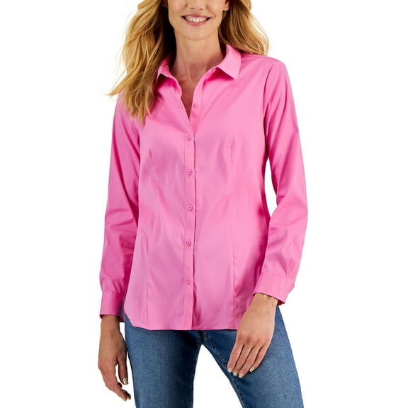 Charter Club Classic Button Front Shirt Basic Pink 16