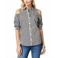 thumbnail image 1 of Charter Club Cold-Shoulder Gingham Shirt Womens shirt MSRP $68 Black 4, 1 of 1