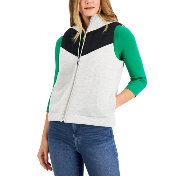 Charter Club Colorblocked French Terry Vest Grey Slate Heather XL
