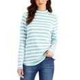 thumbnail image 1 of Charter Club Cotton Blithe Striped Mock Neck Top Porceln Green Combo M, 1 of 3
