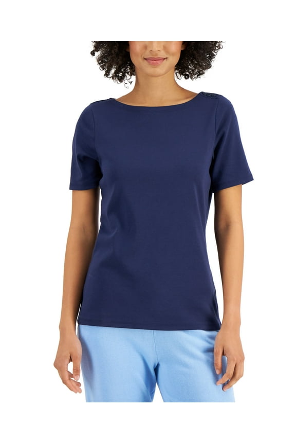 Cotton Boat-Neck Top Intrepid Blue M