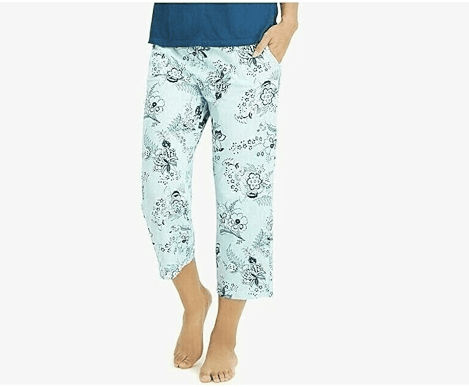 Charter Club Cotton Capri Pajama Pants Aqua Floral, Large