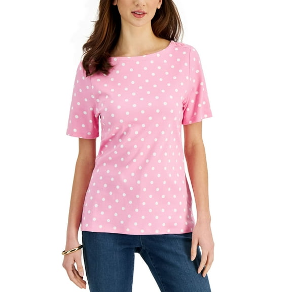 Charter Club Cotton Dot Print Top Bubble Bath Dot Combo L