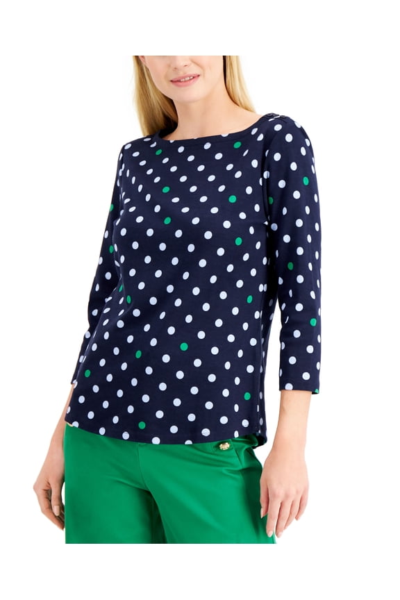 Cotton Dot Print Top Intrepid Blue Combo Print L