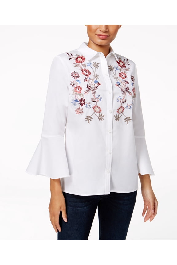 Cotton Embroidered Bell Sleeve Shirt Bright White 14