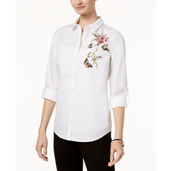 Charter Club Cotton Embroidered Blouse Bright White 12