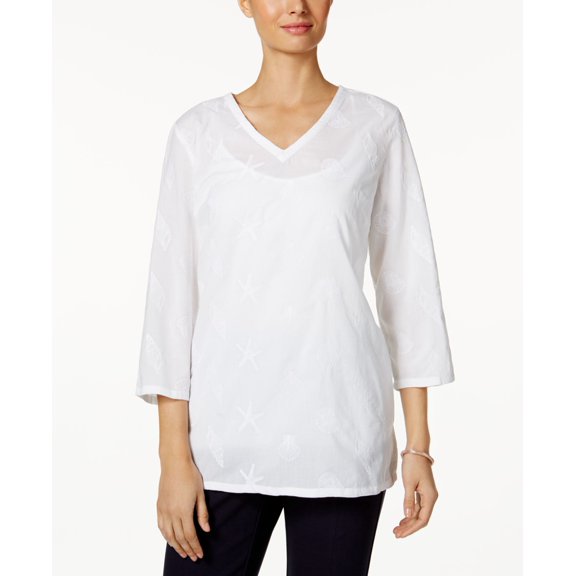 Charter Club Cotton Embroidered Tunic (Brght White, XL)