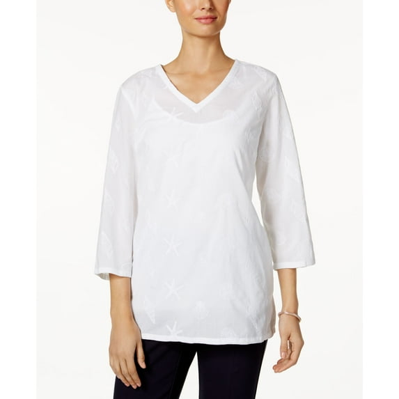 Charter Club Cotton Embroidered Tunic (Brght White, XL)