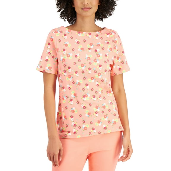 Charter Club Cotton Floral Print T-Shirt Sandy Pink Combo 2XL