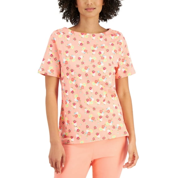 Charter Club Cotton Floral Print T-Shirt Sandy Pink Combo 2XL