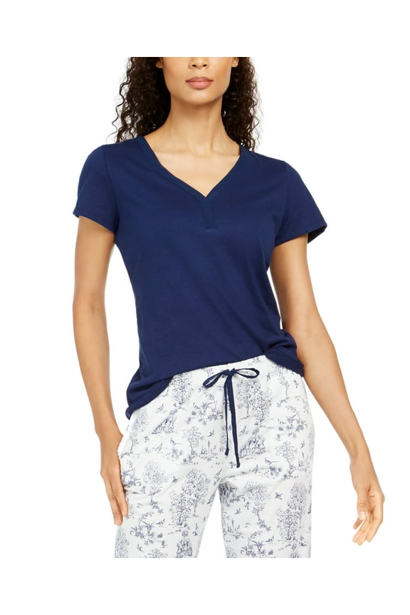 Cotton Knit Pajama T-Shirt, Dark Blue, X-Large