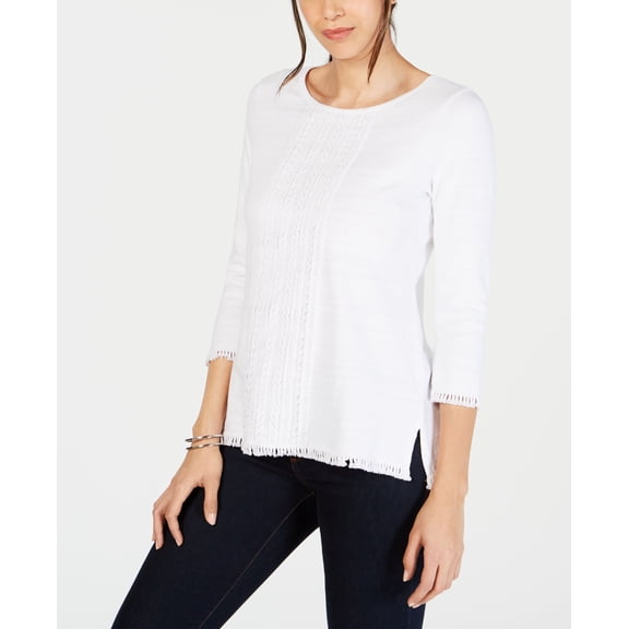 Charter Club Cotton Lace Trim Top Bright White 2XL