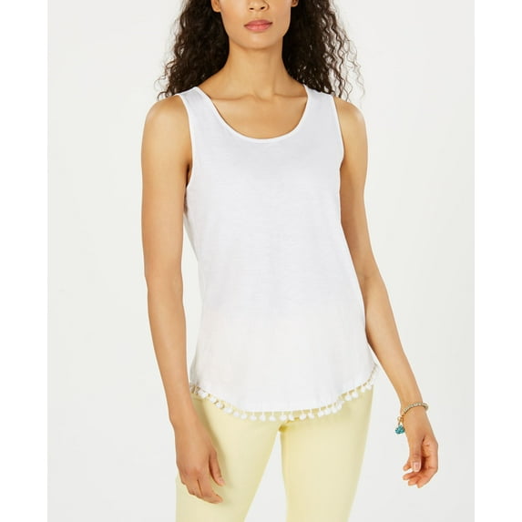 Charter Club Cotton Pom Pom Trim Tank Top Bright White L