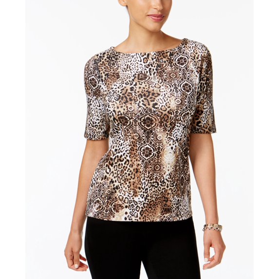 Charter Club Cotton Printed Boat Neck Top Salty Nut Combo 2XL