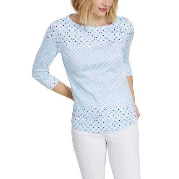 Charter Club Cotton Printed Boat-Neck Top Waterline Combo S