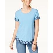 Charter Club Cotton Striped Embroidered T-Shirt French Blue Combo XL