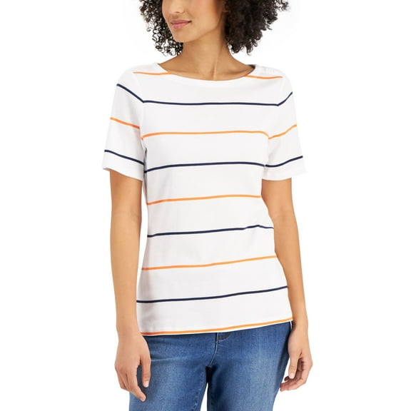 Charter Club Cotton Striped Top Bright White Stripe Combo M