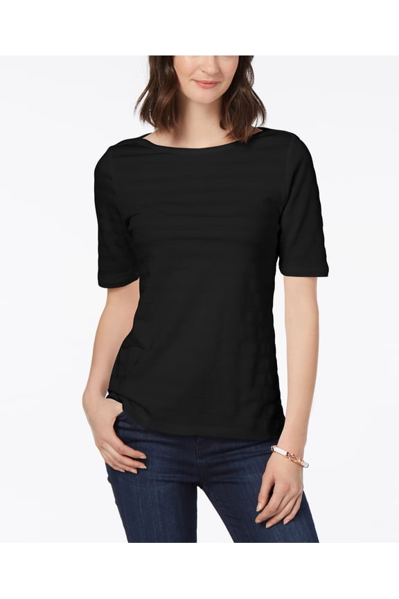 Cotton Textured Stripe Top Deep Black S