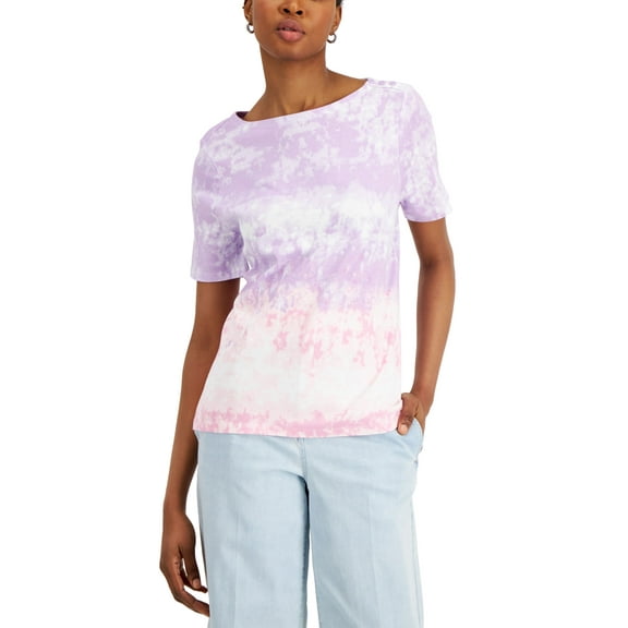 Charter Club Cotton Tie Dyed Top Freesia Dusk Combo 2XL