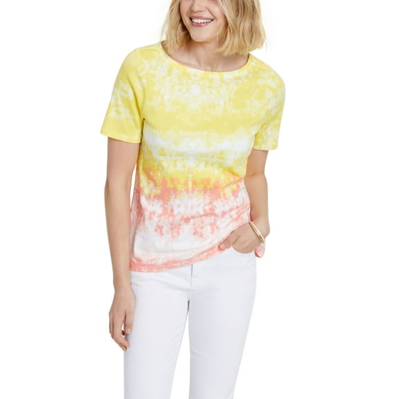 Charter Club Cotton Tie Dyed Top Primrose Yellow Combo XS