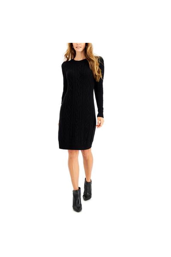 DEEP BLACK Women's Cable Knit Sweater Dress, US L