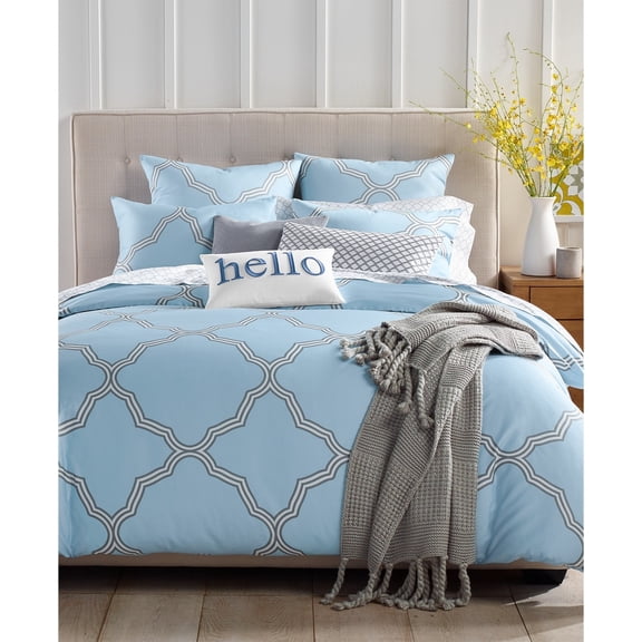 Charter Club Damask Designs Tile Geo 300-Thread Count 2 Piece Bedding Comforter Set, Size: Twin, Blue