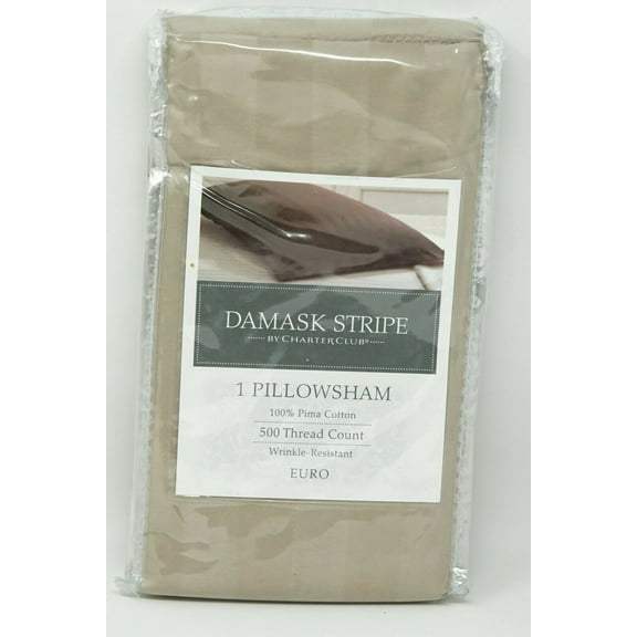 Charter Club Damask Stripe 500 Thread Count Pima Cotton Pillow Sham -EURO -Taupe