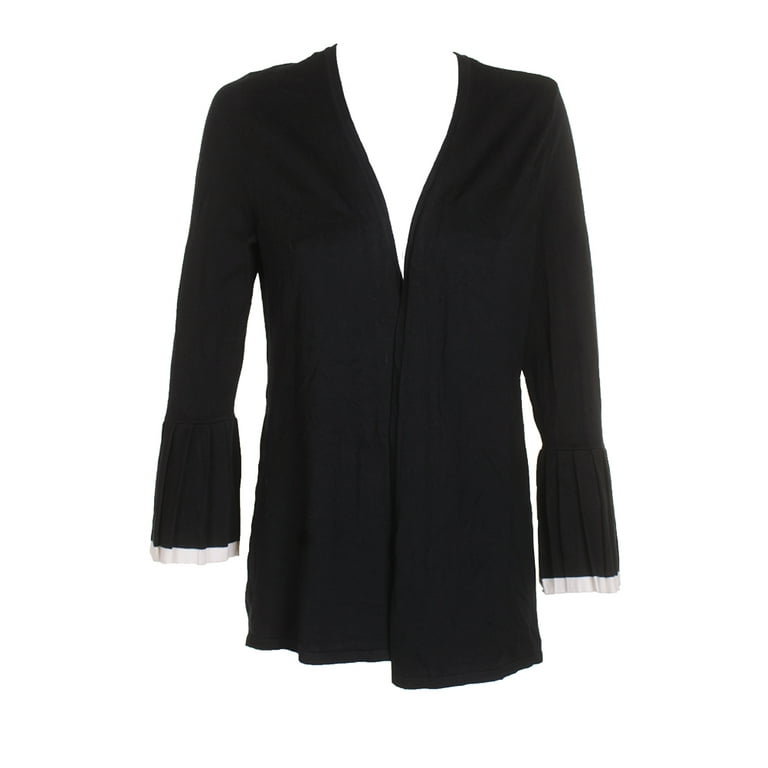 Charter Club Deep Black Pleated Bell Sleeve Open Front Cardigan M