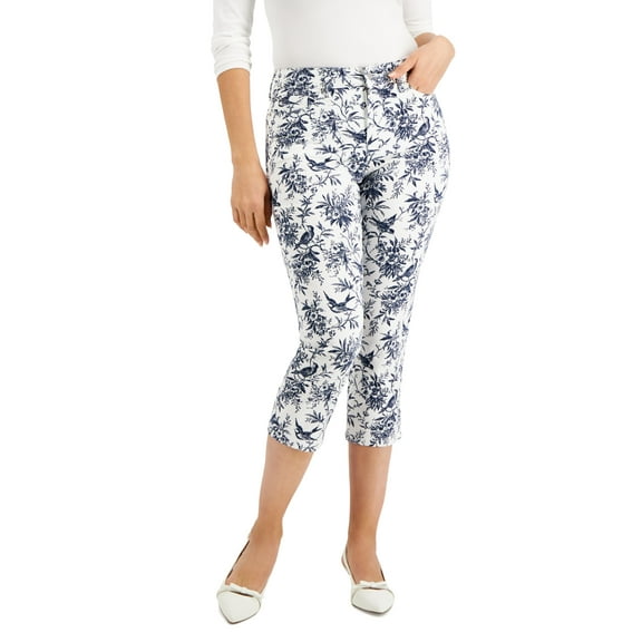 Charter Club Denim Printed Bristol Capri Bright White 14