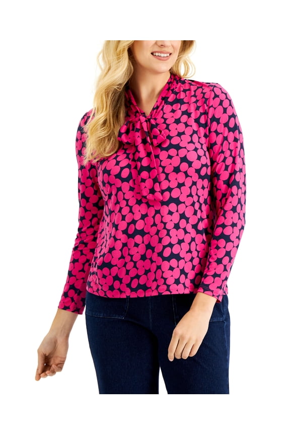 Disco Dot Tie Neck Blouse Pink Tutu 2XL