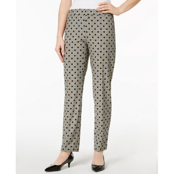 Charter Club Dot-Print Plaid Ankle Pants (Grey Combo, 12)